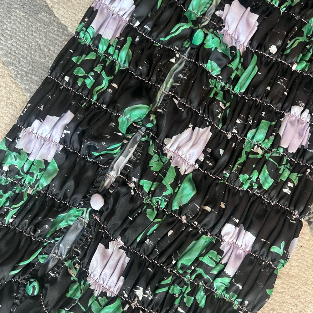 Amy Crookes Black Shirred Midi Dress